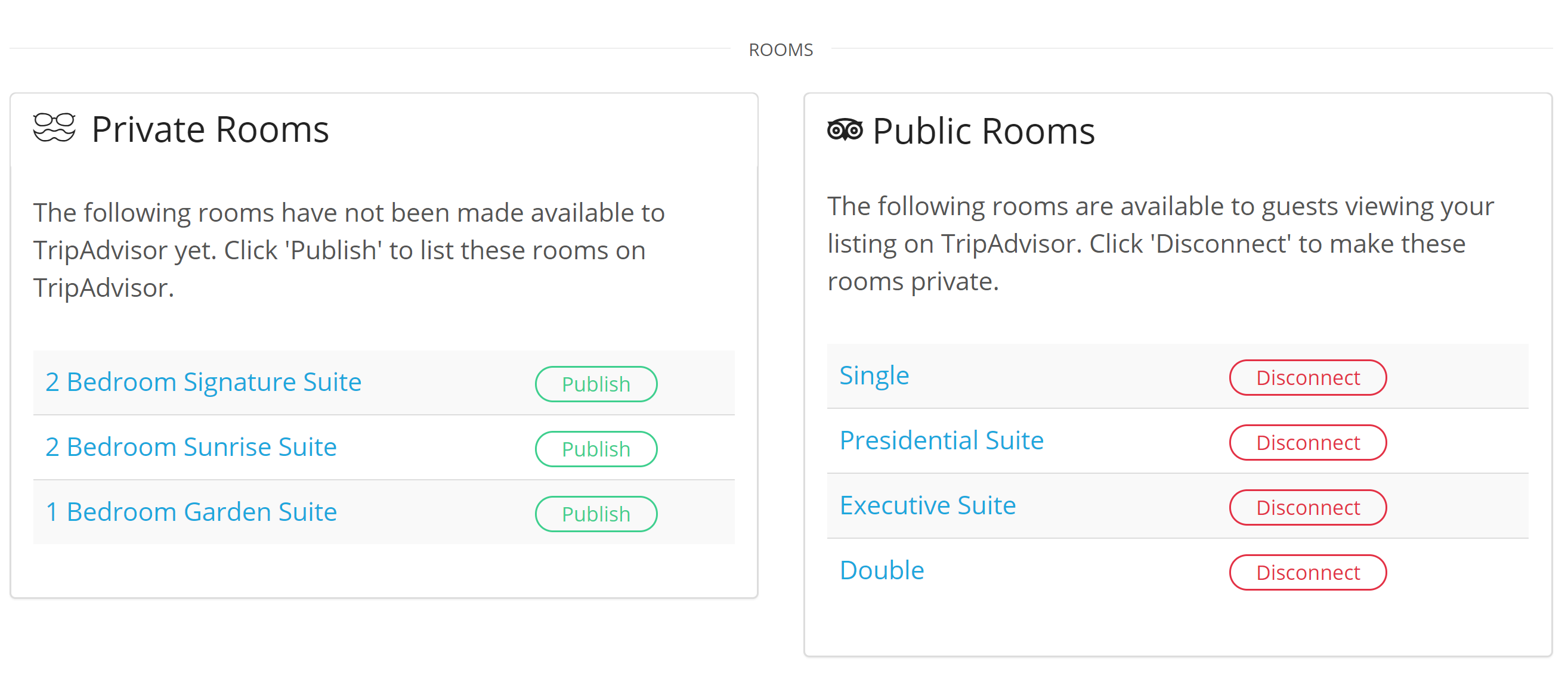 Hotel TripAdvisor TripConnect 
            We are proud to be a TripAdvisor TripConnect Premium Partner. We provide a simple API level connection that allows our hotel partners to manage their rooms, rates, and meta content automatically on this network.