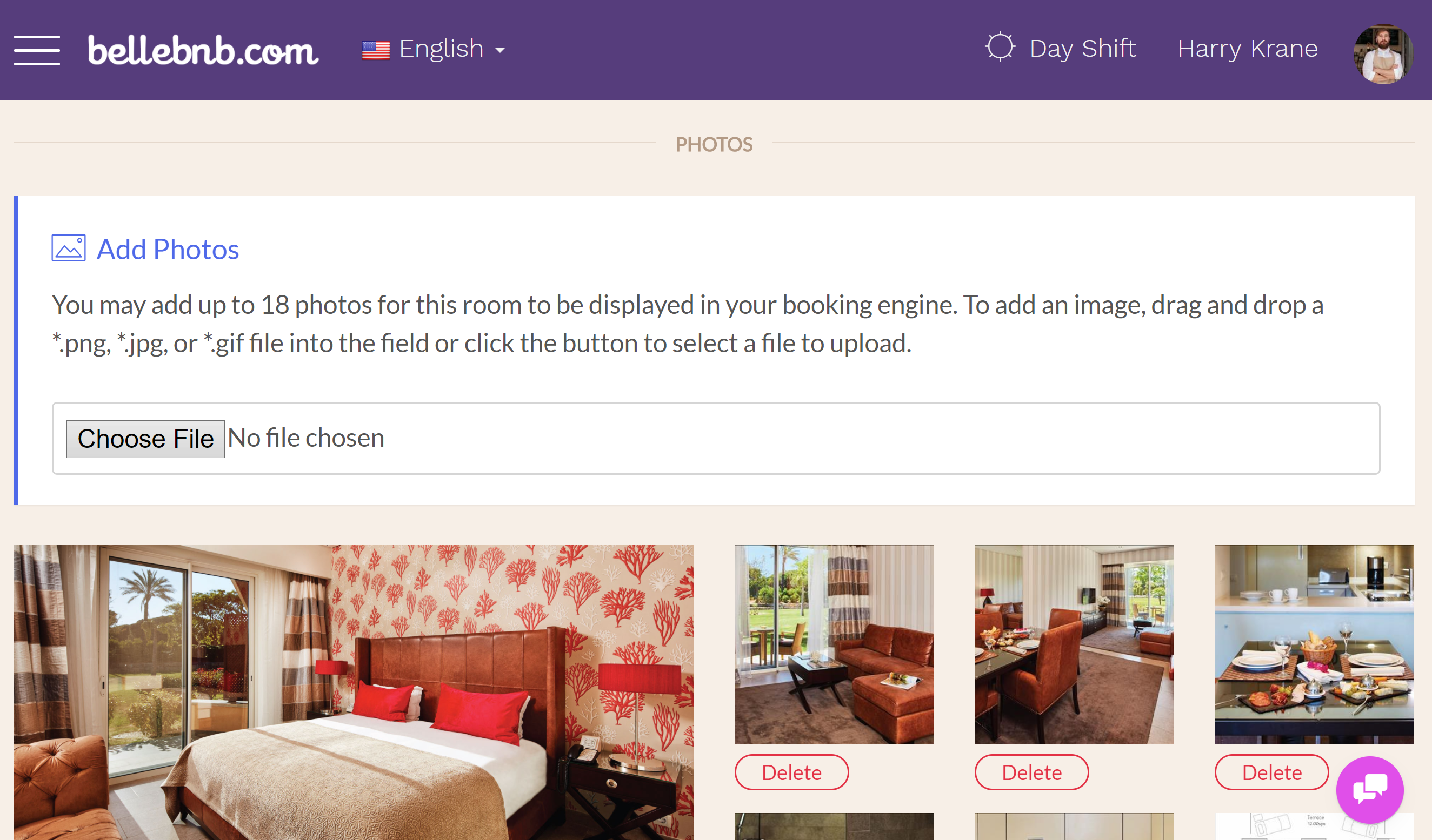 Add photos for your room types. Even more important than descriptions, guess want to see what their room will look like. You can add up to 25 photos for each room type, and you should add at leas 5 attractive photos to entice guests to book with you.