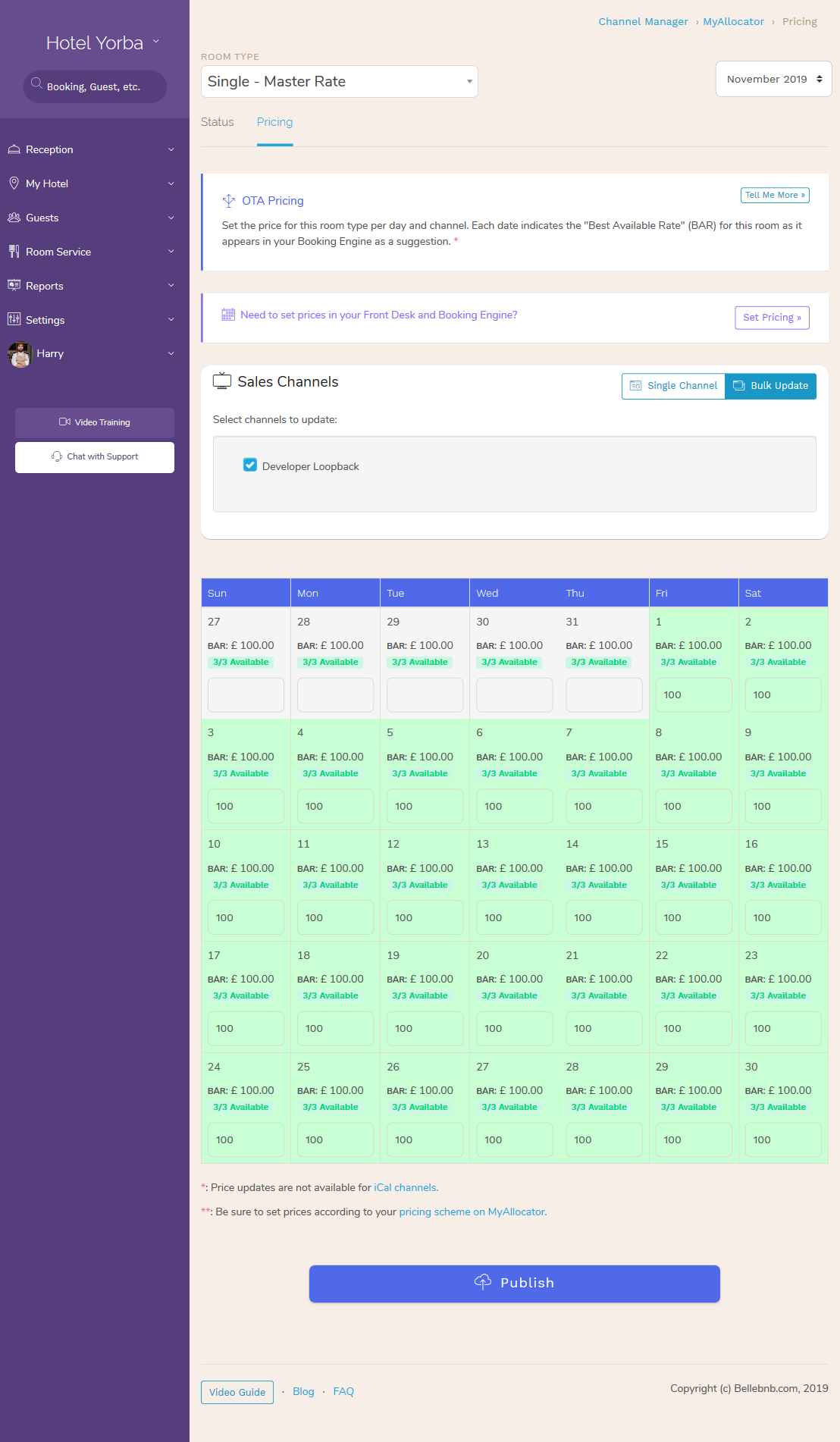 Hotel PMS Software Calendar update booking.com