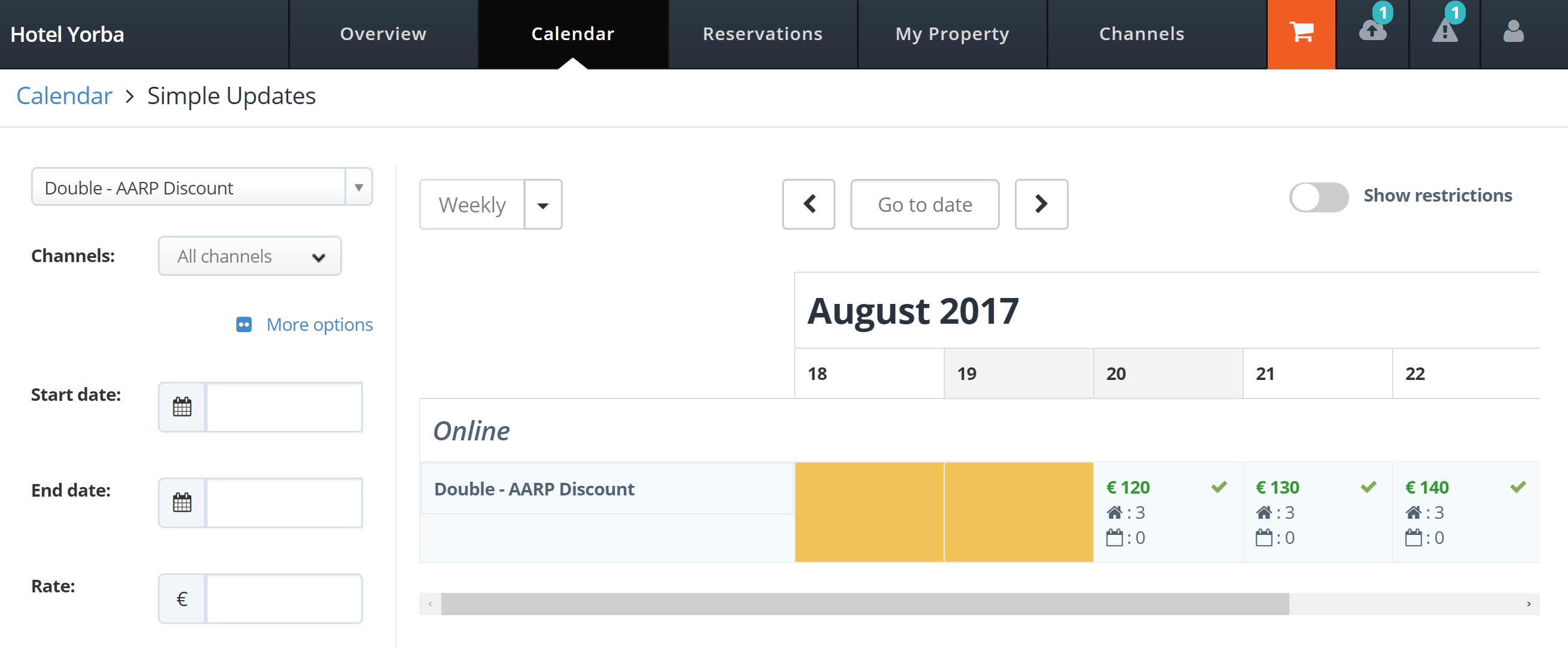 Managing calendar in MyHotelCRS.com.com calendar