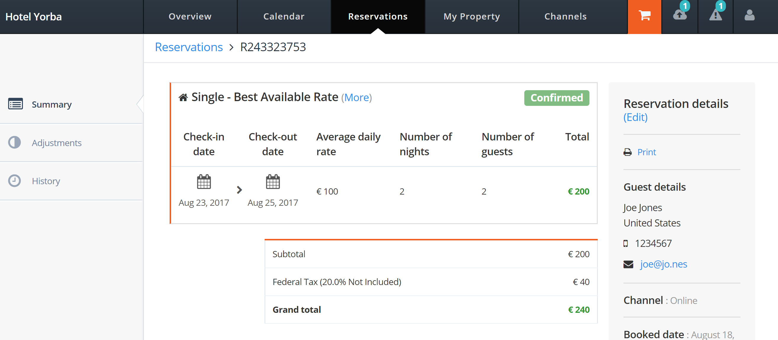MyHotelCRS.com.com Click 'view' to view the details for the new reservation booking updated to 'Confirmed' in MyHotelCRS.com's portal