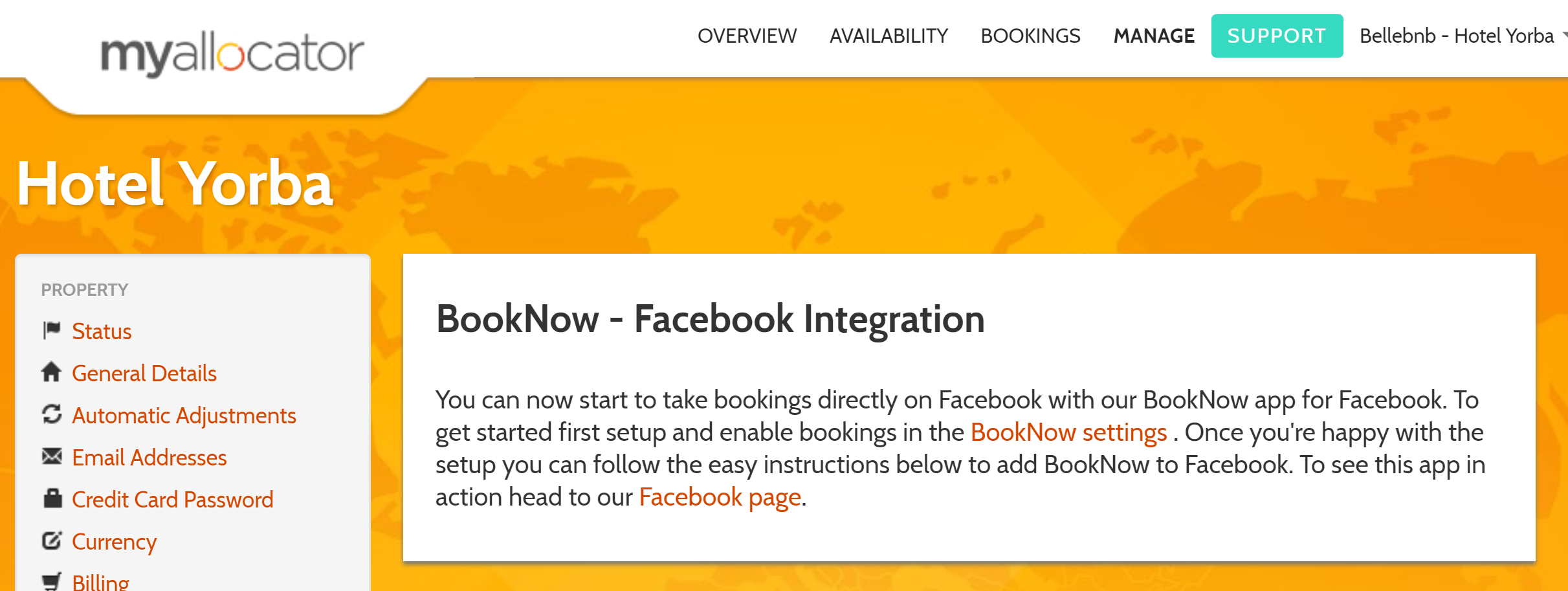 Facebook Integration You can accept reservations directly from your hotel’s Facebook page using one of the embedding widgets available through our channel manager. Adding a booking widget can be done in just a couple of steps, and all your reservations that come in through your Facebook page are commission free