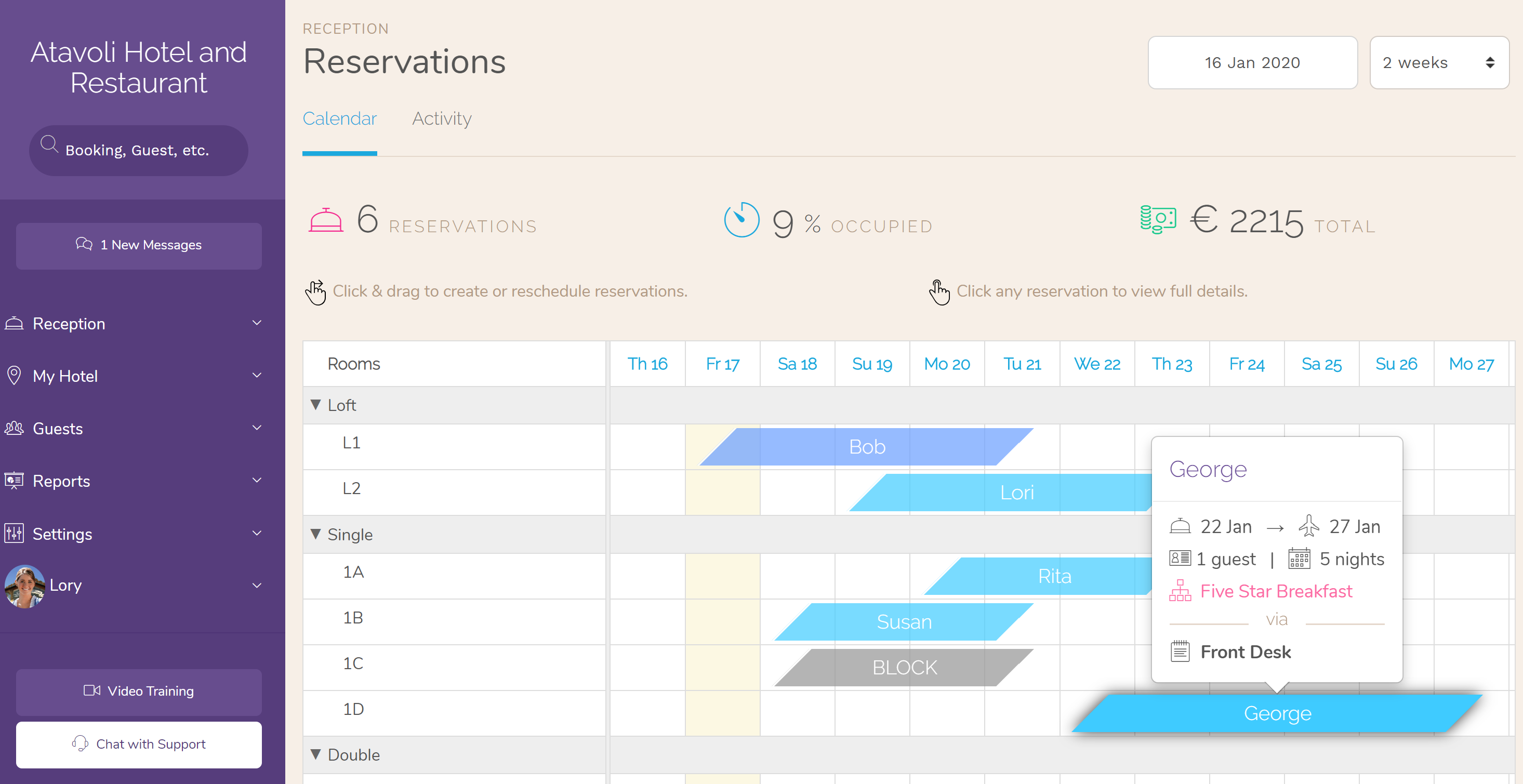 Hotel Front Desk Software with Drag & Drop Reservation Calendar. Click and drag anywhere in your calendar to make a reservation, or move and resize your bookings directly in your calendar to reschedule. View rates & availability for any period and book a room with as much or as little information as you like. Your inventory is automatically kept up to date everywhere. Hotel Front Desk Software with Drag & Drop Reservation Calendar. Click and drag anywhere in your calendar to make a reservation, or move and resize your bookings directly in your calendar to reschedule. View rates & availability for any period and book a room with as much or as little information as you like. Your inventory is automatically kept up to date everywhere.